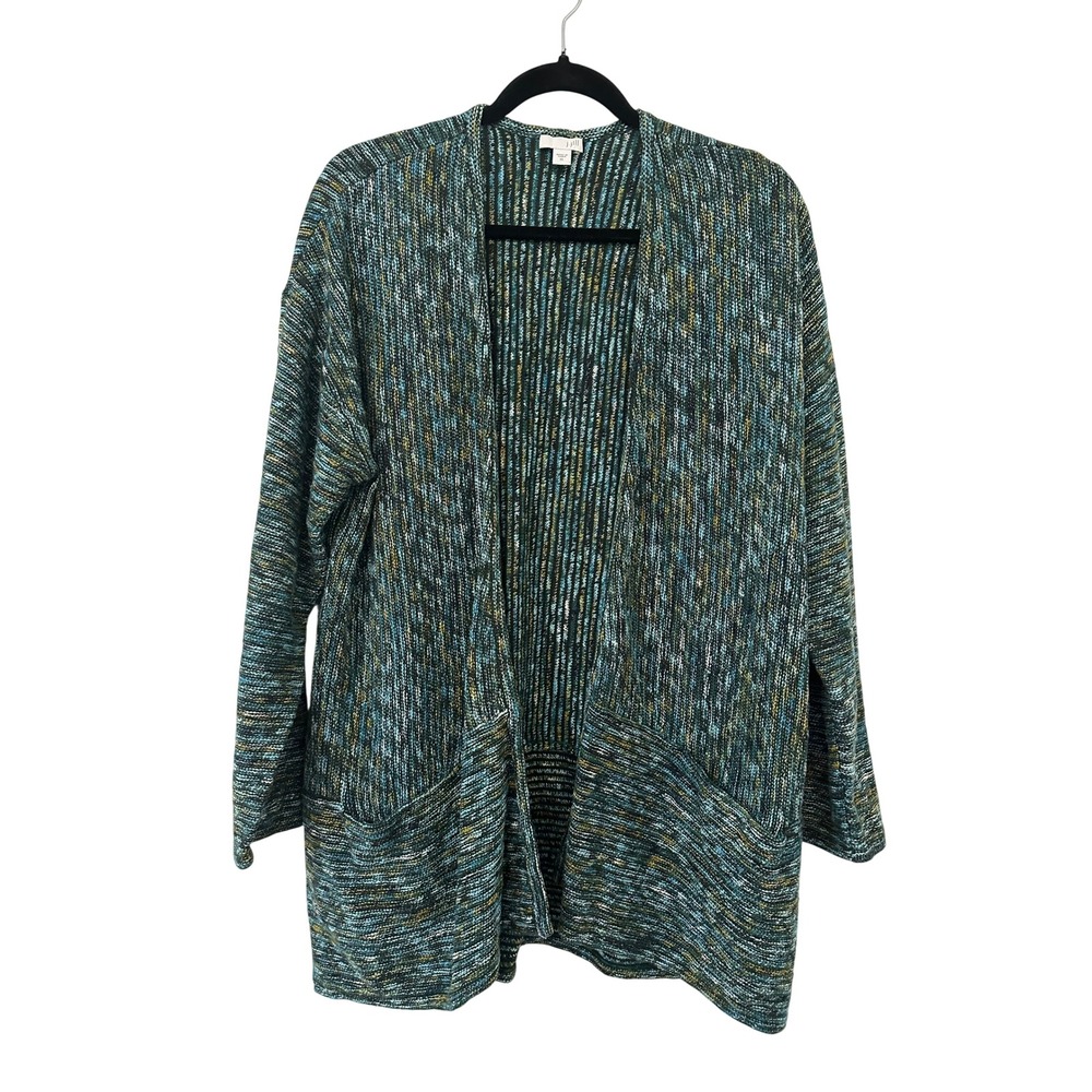 J. Jill Womens Green Open Front Knit Cardigan Size XL Artsy Preppy Grandmacore